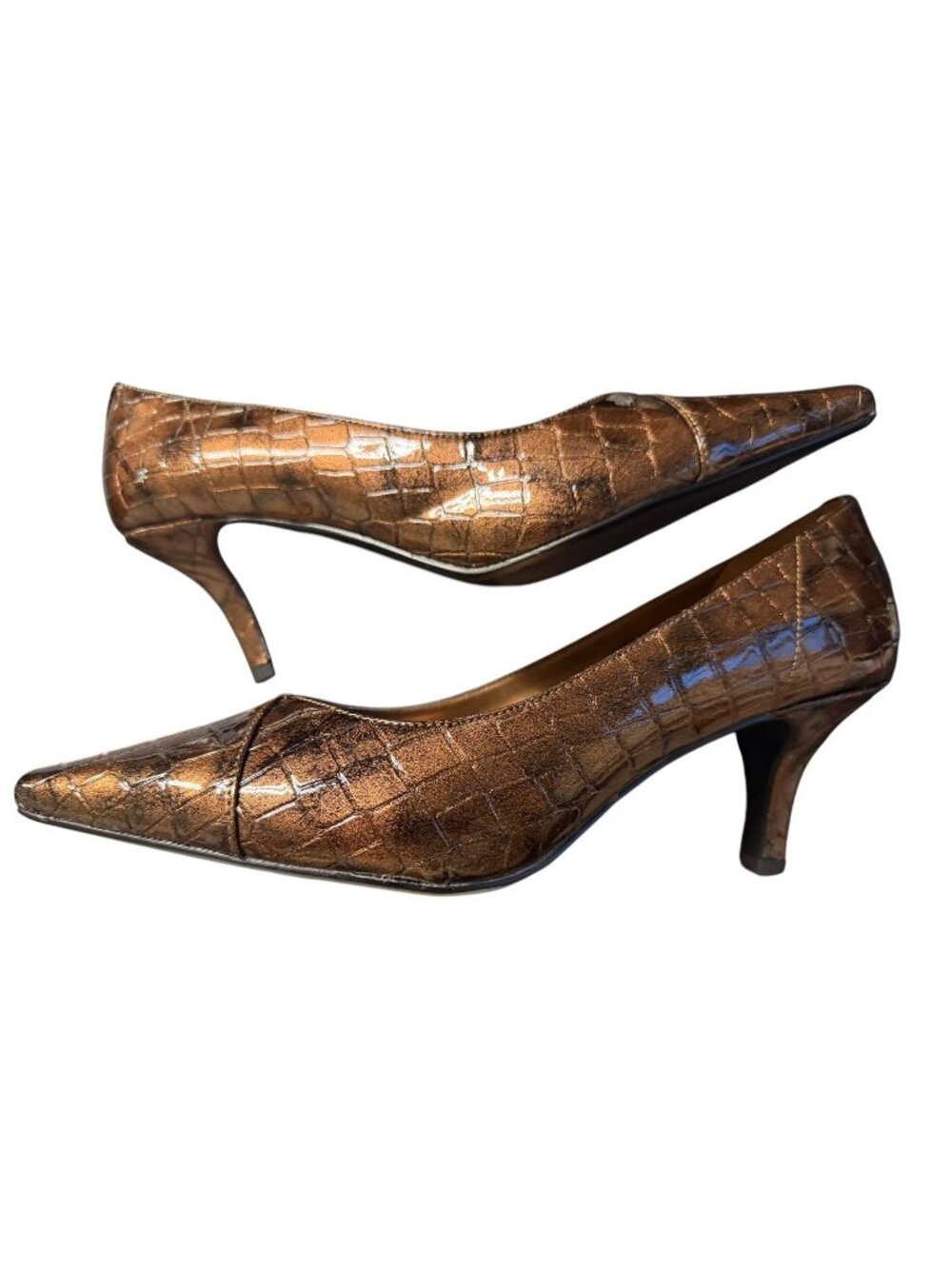 Easy Street Bronze Crocodile-Print Pointed-Toe Heels Size 9.5W Women's Shoes‎